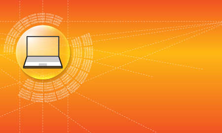 Vector abstract background with a circular binary code and laptopのイラスト素材
