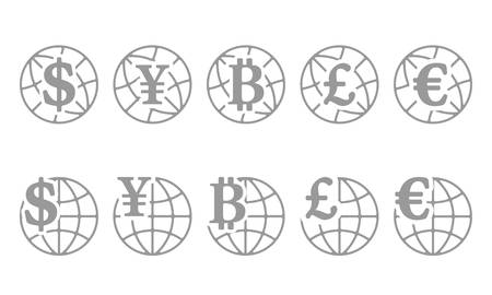 Set of icons globe with different currenciesのイラスト素材
