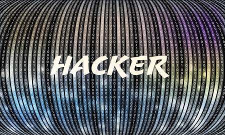 Futuristic vector backdrop and binary code and the words hacker
