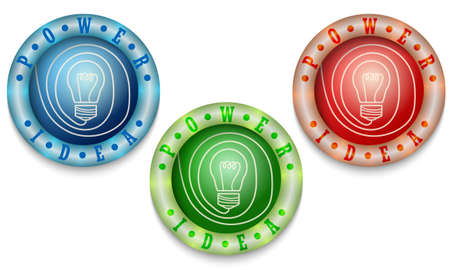 Three icons with color back light and idea symbolのイラスト素材