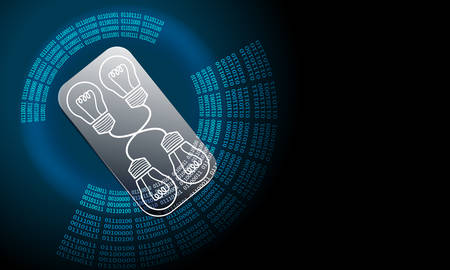 Vector abstract background with circular binary code and bulb symbolのイラスト素材