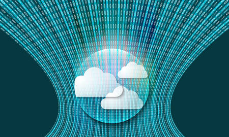 Futuristic vector backdrop and binary code and clouds
