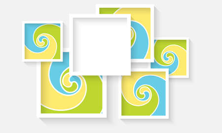 Vector abstract white rectangles with colored spiralsのイラスト素材