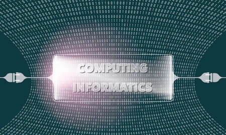 Futuristic vector backdrop with binary code and the words computing, informatics