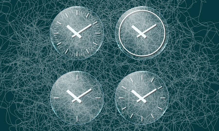 Four glass transparency objects with different watches