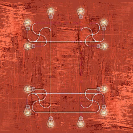 Red background and connected symbols of bulbsのイラスト素材