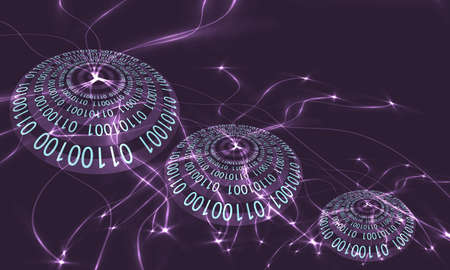 Futuristic vector circular objects with binary code and flare