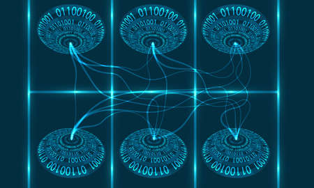 Futuristic vector circular objects with binary code and flare
