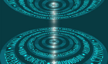 Vector circular objects and the words science; math; chemistry; idea; university, school, physicsのイラスト素材