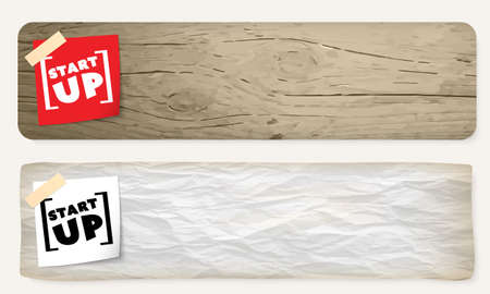 Two banners with brackets and the wodrs start upのイラスト素材