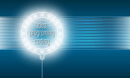Vector abstract background with the words idea, coding, programing and circular lights