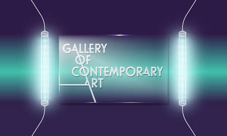 Glass panel with the words gallery of contemporary art and two lightsのイラスト素材