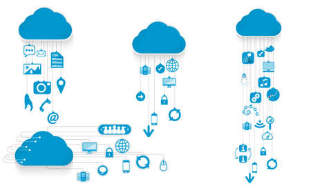 Set of cloud symbols and joined internet symbolsのイラスト素材