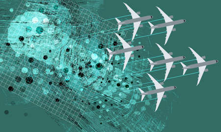Green background and flying airplanesのイラスト素材