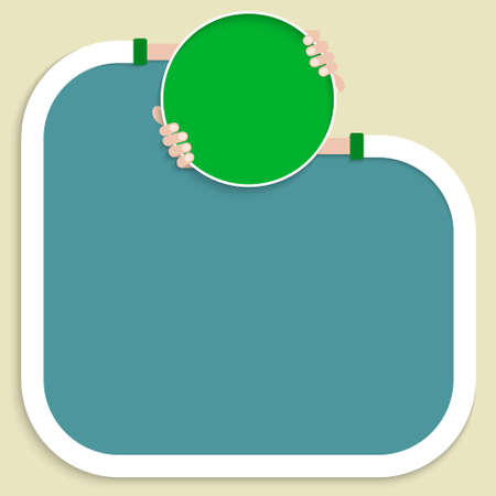 A text frame for your text and hands holding green circle for your mark.のイラスト素材