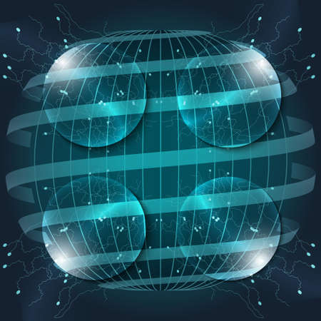 Abstract phantasy world with four transparent bubblesのイラスト素材