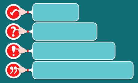 Four text frames for your text width check box, exclamation mark, question mark and quotation mark.のイラスト素材