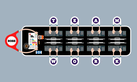 Office desk with topic of teamwork. Vector concept for  printed materials, website, promotional...