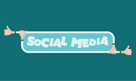White text box for your text. Hands holding inscription: social media.のイラスト素材
