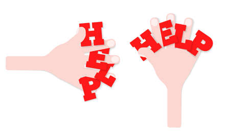 Two hands with inscription: help. Vector concept illustration for printed materials, website, promotional materials.のイラスト素材