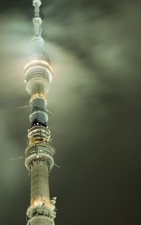 Moscow tv tower, Ostankino, night, very nebulosityのeditorial素材