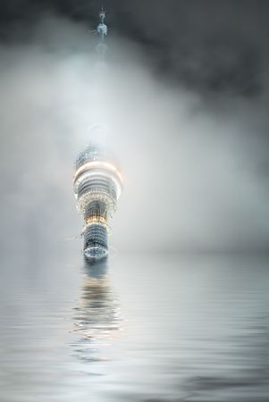 Moscow tv tower, Ostankino, night, very nebulosityのeditorial素材