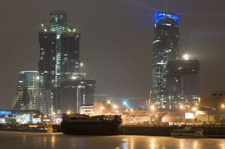 Russia. night Moscow new building project-skyscraperの写真素材