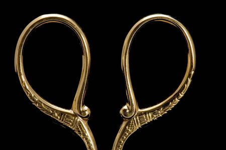 object on black sewing tool scissors の写真素材