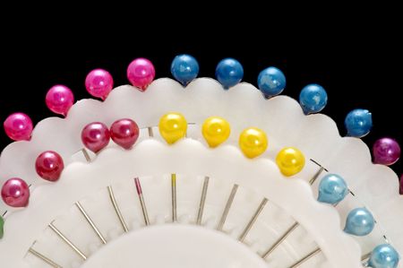 object on black sewing tool Set of pinの写真素材