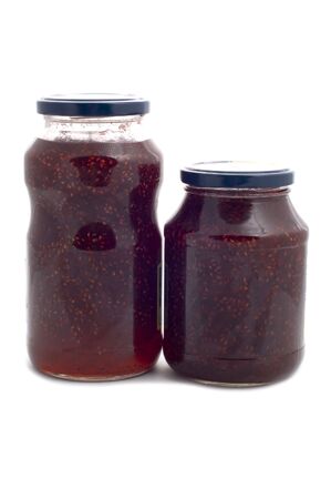 object on white - raspberries jam glass jar