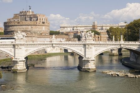 Italy Older Bridge and Castle Sant Angelo in Romeの写真素材