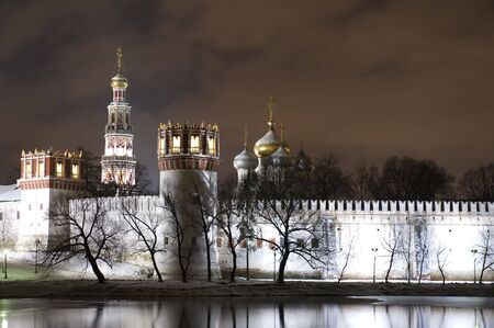 Russia Moscow Novo Devichiy Convent in the nightの写真素材
