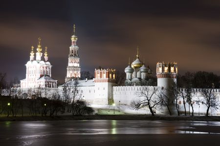 Russia Moscow Novo Devichiy Convent in the nightの写真素材