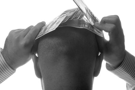 people on white - man with moneyの写真素材