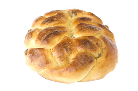 object on white - baking food - bun with sultanaの写真素材