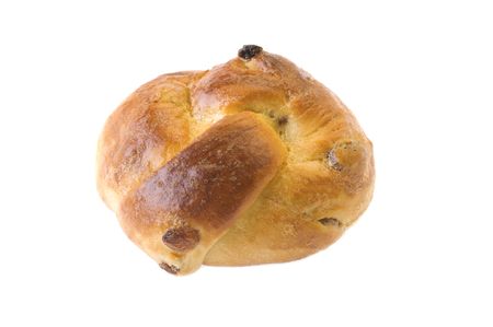 object on white - baking food - bun with sultanaの写真素材