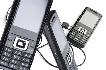 object on white - mobile phone with head set