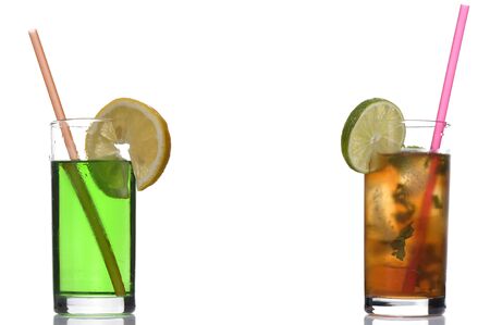 object on white - glass of coctail with strawsの写真素材