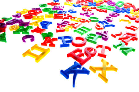 object on white - toy plastic letters and numbers