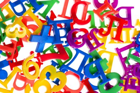 object on white - toy plastic letters and numbersの写真素材