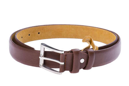 object on white - leather belt close up