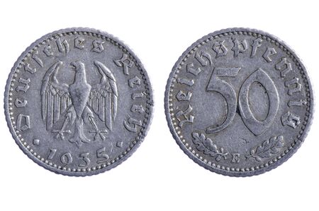 object on white - Deutches reich coins close upの写真素材