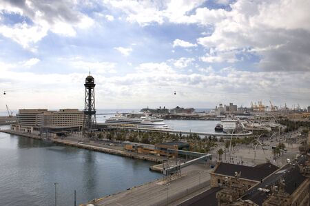 country Spain Mediterranean sea Port Barcelona wiyh funicular の写真素材