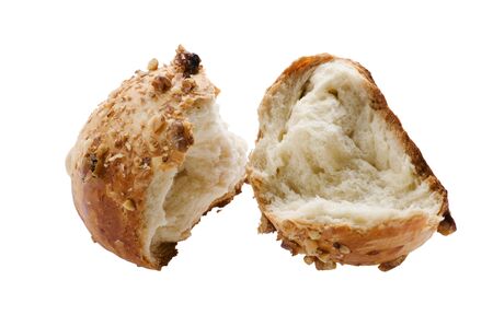 object on white - bun with nuts close up