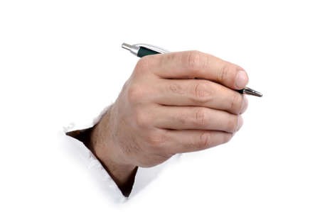 object on white - hand with penの写真素材