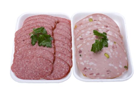 object on white - food sliced sausageの写真素材