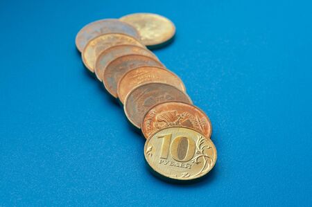 object on blue - russian ten rubles coinの写真素材