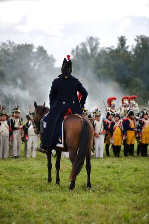 MOSCOW REGION, RUSSIA - SEPTEMBER 05: Reenactment of the Borodino battle between Russian and French armies in 1812. soldiers of Napoleon's army. Borodino, Russia, September 05, 2011 のeditorial素材