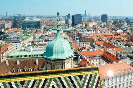 View of the Vienna rooftops from Stephansdomの写真素材