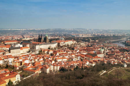 Czech Republic, view of the Vltava River and Prague Castleの写真素材